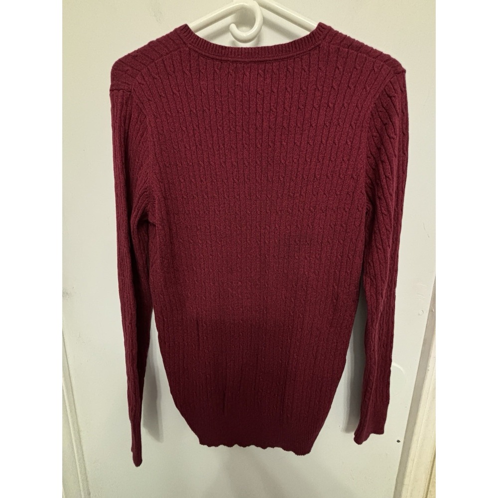 Kim Rogers M Burgundy Cable Knit Long Sleeve Women's Sweater 46x27 V-Neck Classy - Picture 3 of 7
